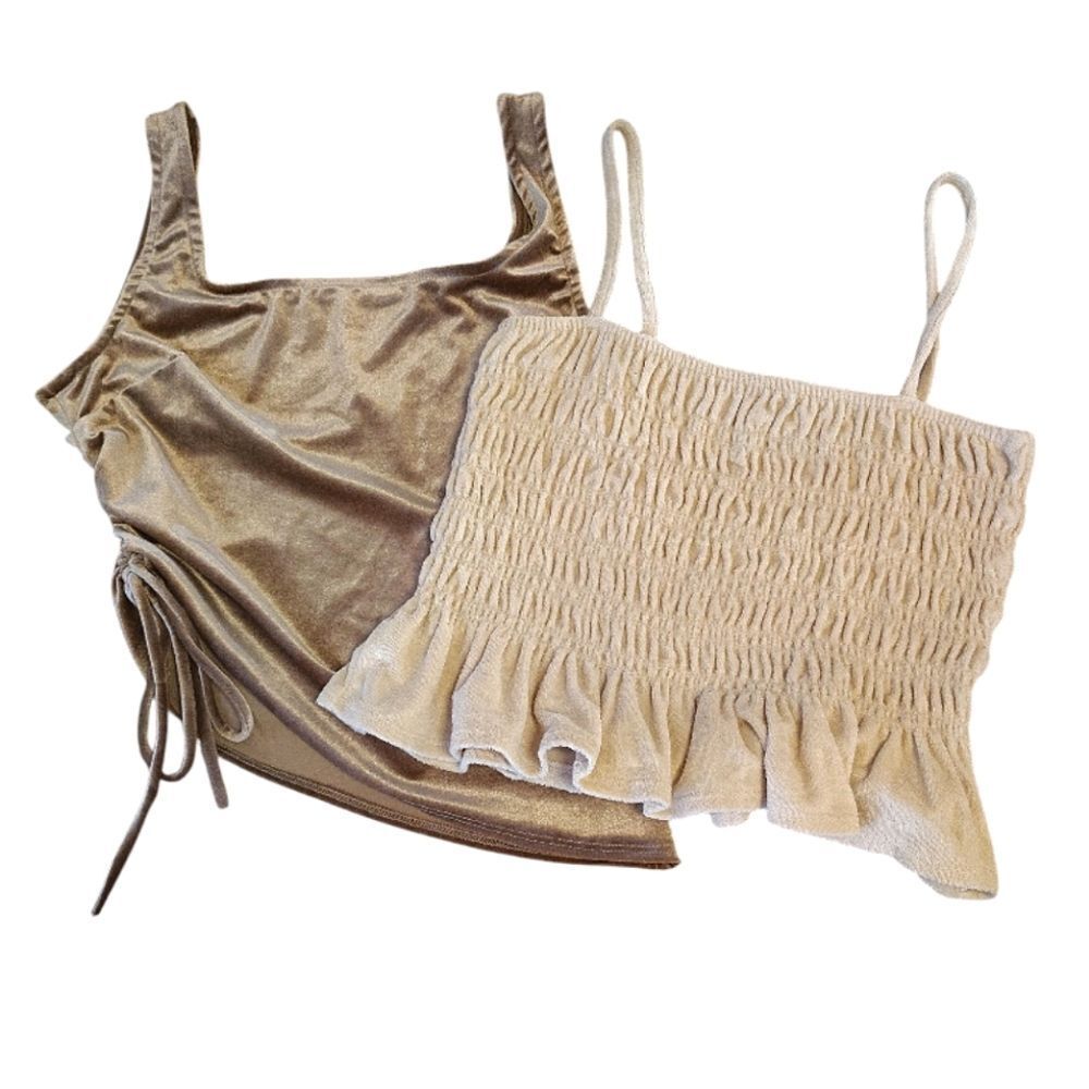 H&M Ivory Smock Terry & 7Day Wknd Taupe Asymmetrical Velvet Tank Tops Large